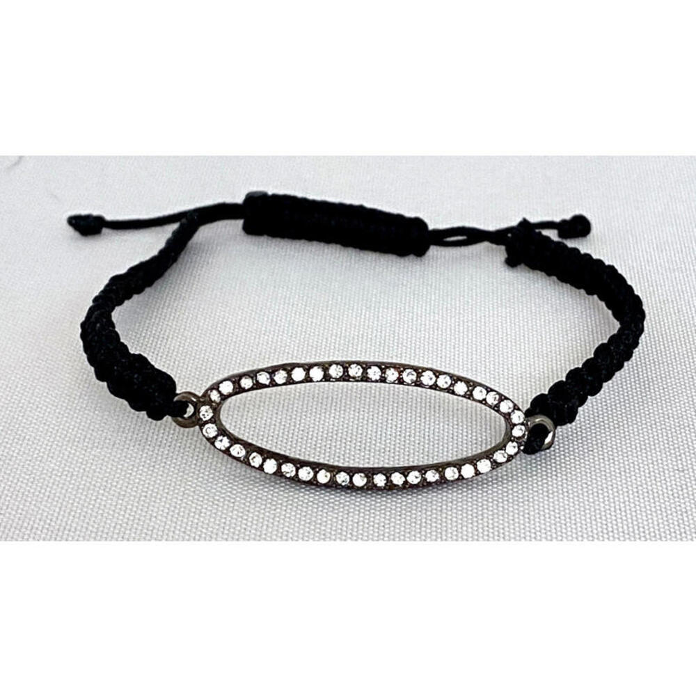 NEW Crystal Rhinestone Oval Charm Black Macrame Friendship Bracelet Adj Denmark